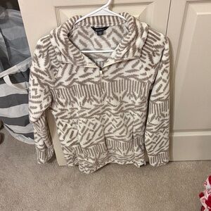 Eddie Bauer Cream and Brown Cowl Neck Sweater